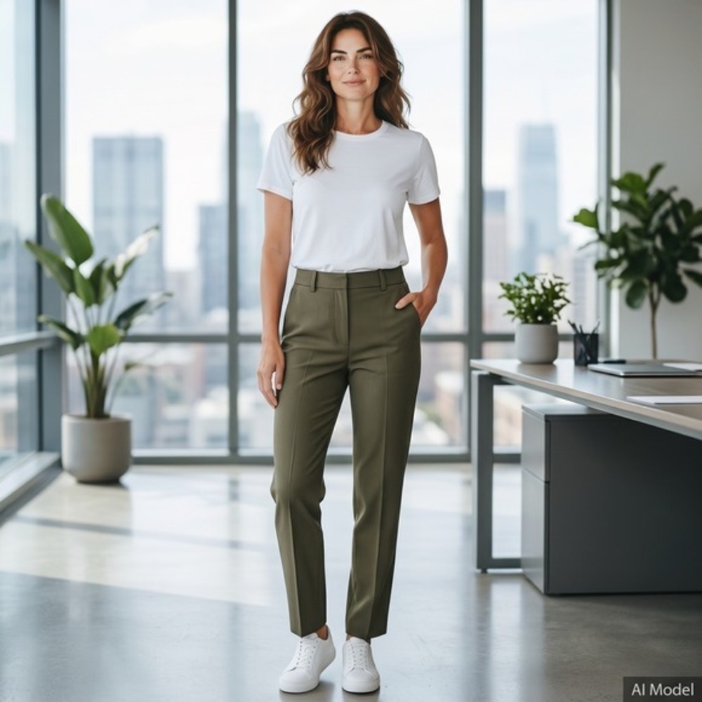 DIANE VON FURSTENBERG Olive Green Pleated-Front Straight Leg Crepe Pant Size 8